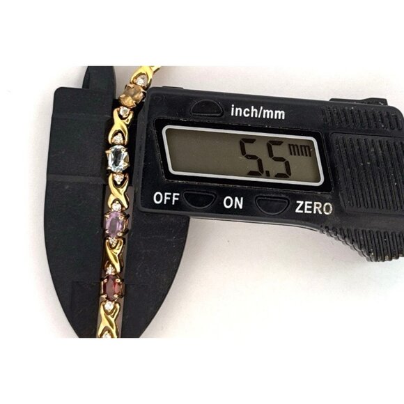 Vintage 925 Gold Vermeil Multi-Gemstone Tennis Bracelet Amethyst Garnet Citrine - Picture 10 of 13